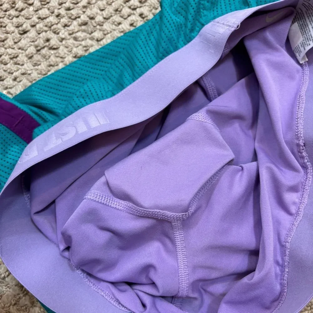 Ladies Nike Dri-Fit Teal‎ and Purple Mesh Athletic Shorts Lined Size Medium